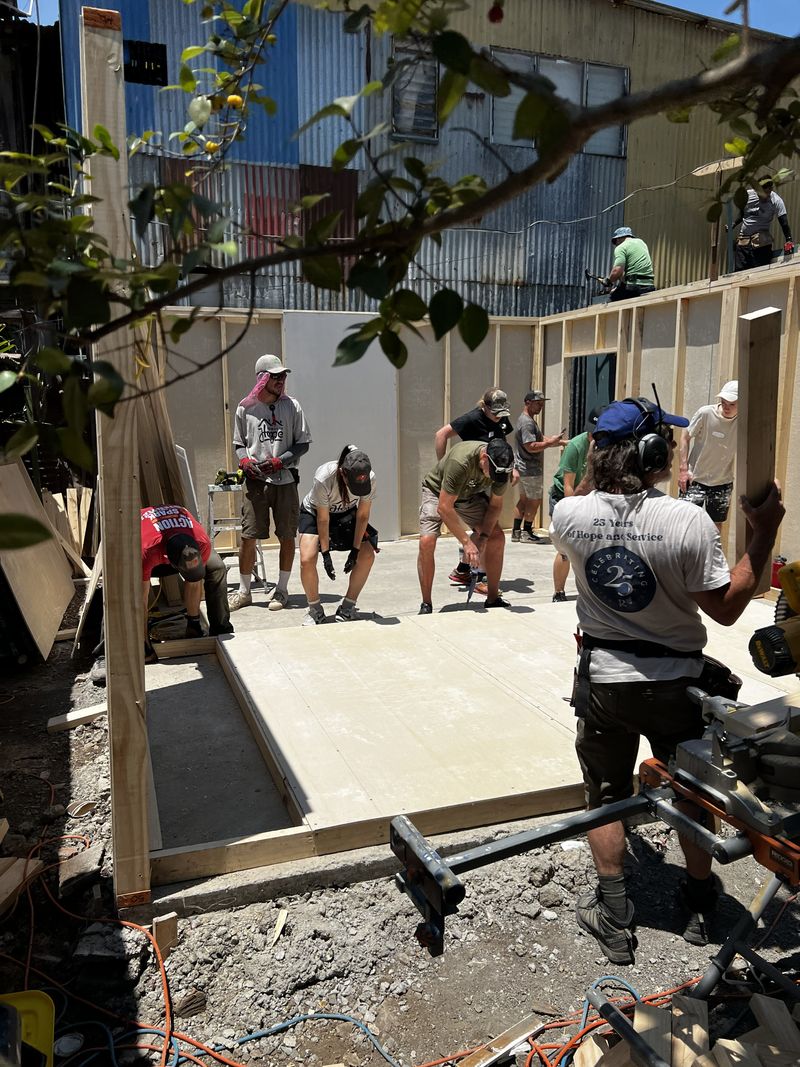 Volunteers on an international build